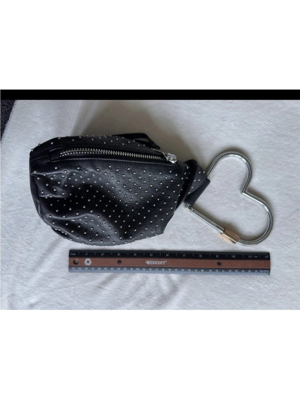 Amy Kestenberg Studded Black Leather Wristlet Bag with Heart Handle - Picture 6 of 7